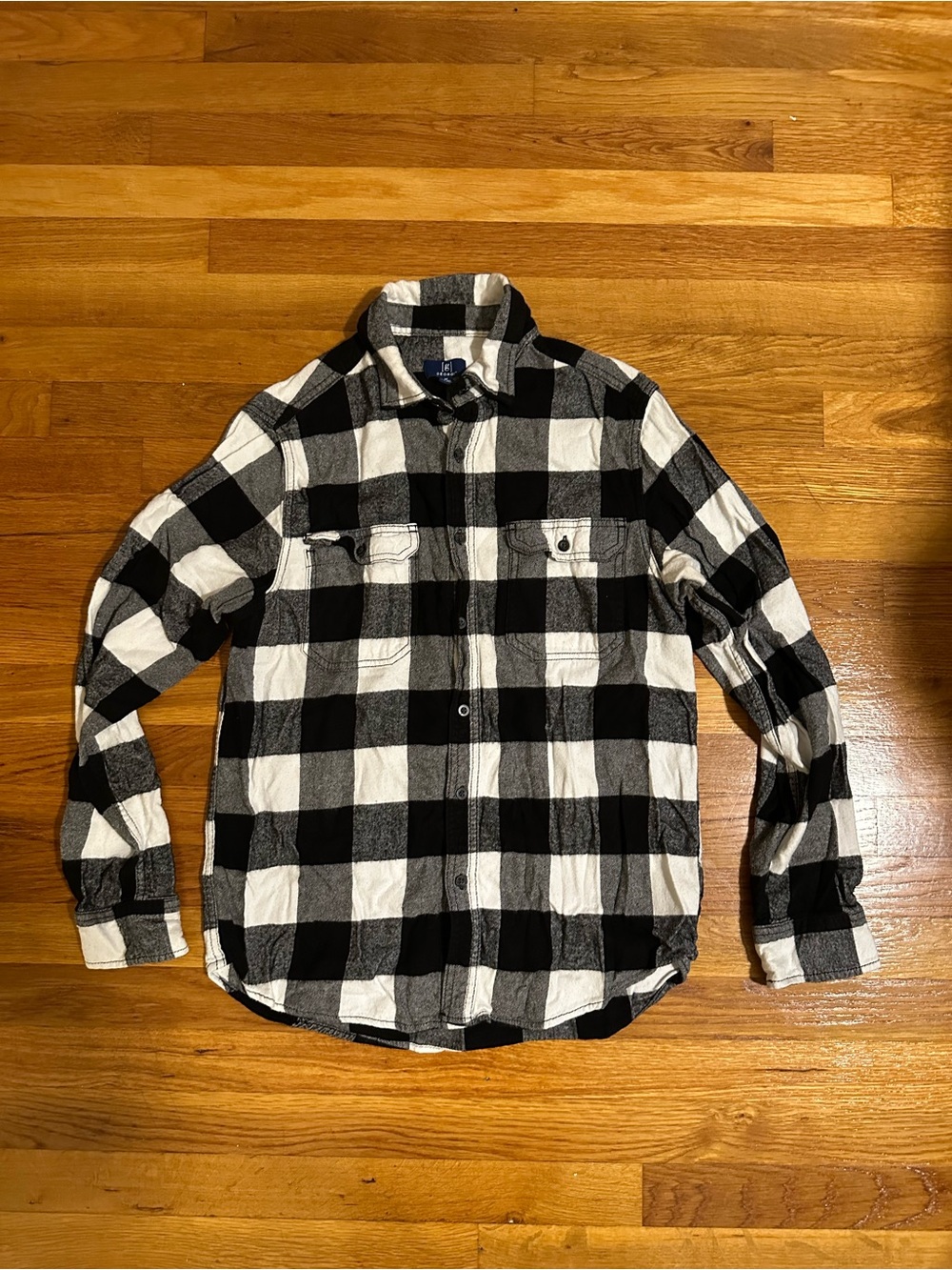 George Black and White Buffalo Plaid Button-Down Shirt